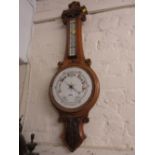 Victorian carved oak aneroid barometer / thermometer (a/f)