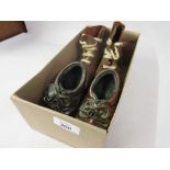 Pair of mid 20th Century boys leather football boots by Paragon and a pair of copper models of