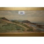 Pair of gilt framed watercolours of coastal landscapes, 6ins x 13ins,