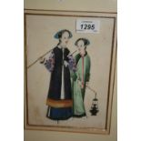 Pair of 19th Century oriental paintings on rice paper of figures, 8ins x 5.