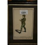 Small late 18th Century coloured engraving, David Garrick in the character of Abel Drugger, framed,