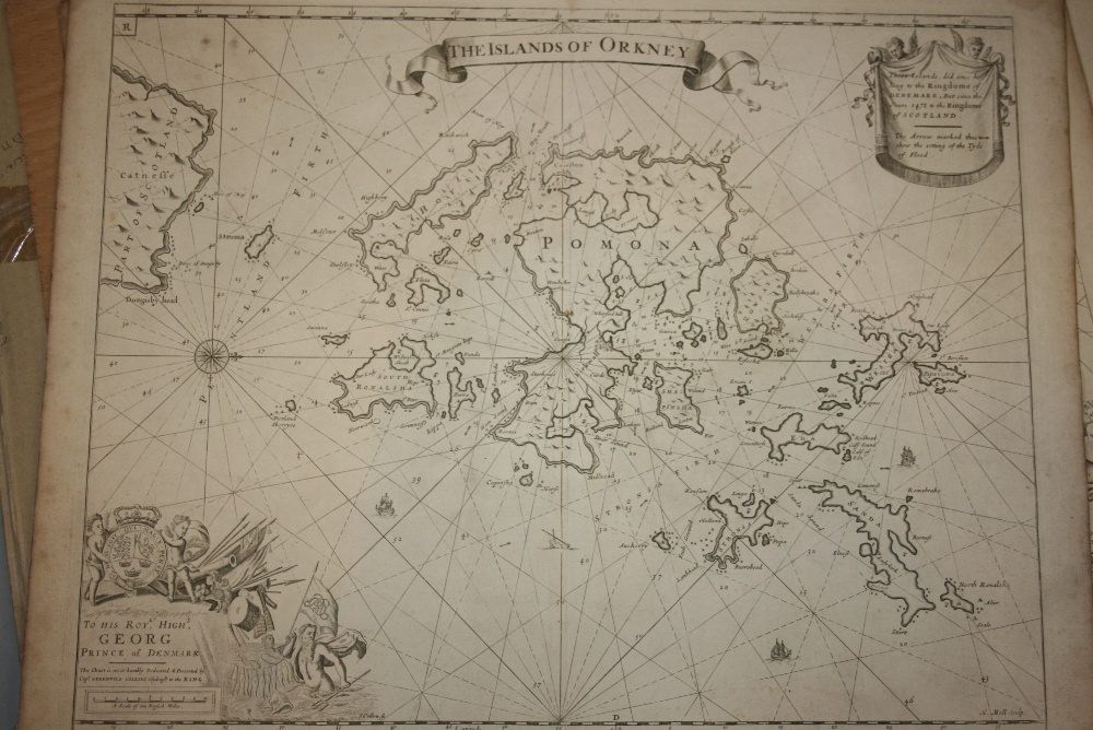 Captain Greenvile Collins, 17th / 18th Century chart of the Islands of Orkney,