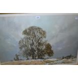 David Shepherd, artist signed coloured print, a winter landscape, printed by Soloman and Whitehead,