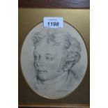 19th Century oval mounted pencil study, portrait of a gentleman, signed J.