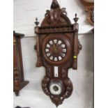 Late 19th Century French carved walnut vineyard clock with thermometer and barometer,