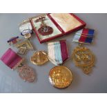 Various 9ct gold mounted silver gilt and base metal Masonic medals