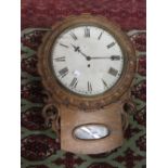 19th Century carved oak drop-dial wall clock having single fusee movement with painted 12in dial