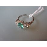 18ct White gold emerald and diamond three stone ring