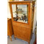 French kingwood boxwood inlaid and ormolu mounted display cabinet with a marble inset top above