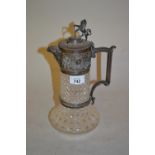 Birmingham silver mounted hobnail cut glass claret jug,