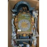 20th Century Continental lantern clock with figural decoration and dial painted with a landscape