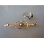 18ct Gold ring mount together with a gilt metal bar brooch