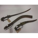Antique brass handled wavy bladed dagger,
