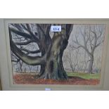 Ronald Brett, pastel study of trees, signed and dated 1955, 10ins x 14ins,