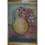 Impressionist style oil, study of flowers in a white jug, signed Maze '58, 15.