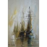 Ben Maile, oil on canvas, sailing ships, signed, 23ins x 19.