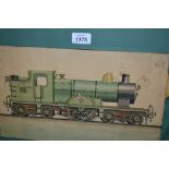 Two early 20th Century finely executed pen and watercolour studies of steam engines,