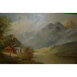 Jameson, 19th Century oil on canvas, Highland loch scene with figure before a cottage, signed,