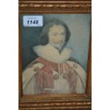 Antique gilt framed watercolour, head and shoulder portrait of an Elizabethan gentleman, 7ins x 5.