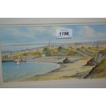 Thomas H. Victor, coastal town scene, possibly Tenby, signed, 5.75ins x 10.