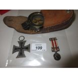 World War I German iron cross together with a Victorian India medal miniature with Delhi bar and a