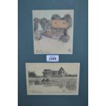 Frank Ford, pair of framed ink drawings, Wire Mill, Felbridge Water,