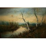 Arthur Claridge, oil on canvas, river scene with figure in an open boat, 22ins x 34ins,
