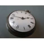 George III silver pair cased pocket watch having enamel dial with Roman numerals (a/f),