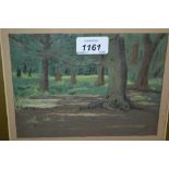 W. Warren Perkins, pastel, ' A Shady Corner, Richmond Park ', inscribed verso, 5.5ins x 7.