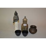 Patinated bronze temple bell, bronze vase,