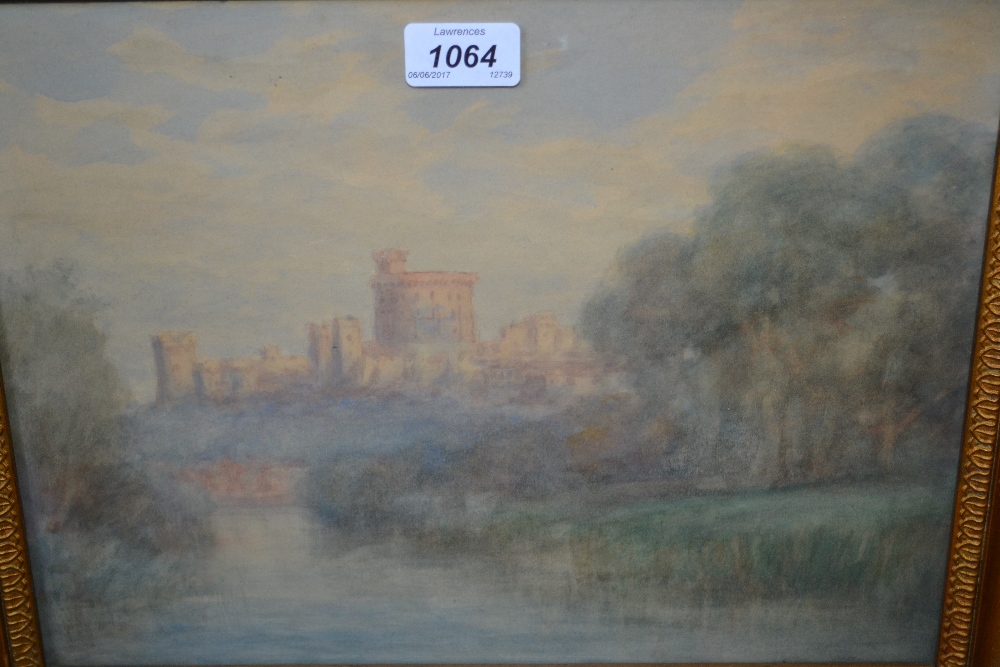 Attributed to Edward Mills, watercolour, a misty view of Windsor Castle from the river,