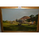 Gilt framed oil, study of two World War I aircraft, 12.