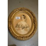 19th Century gilt framed oval half length portrait of a lady, 7.
