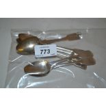 Set of seven George III Fiddle pattern teaspoons,