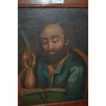 17th / 18th Century oil on canvas laid onto board, portrait of a gentleman holding a dagger, 15.