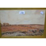 Claude Hayes, watercolour, titled ' Frensham, Surrey ', heathland scene with figures,