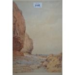 George F. Glennie, watercolour, figures on a rocky beach beneath cliffs, signed and dated 1890, 14.