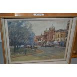 Michael Darling, monogrammed oil, street scene entitled verso ' Richmond Theatre ',