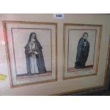 Two 18th Century coloured engravings after Jean-Baptiste Coignard, studies of nuns,