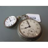 Silver cased fob watch and a nickel plated pocket watch