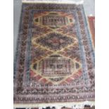 Modern Pakistan rug having multiple medallions with borders on cream, blue and pink ground, 1.