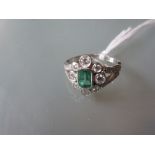 18ct White gold emerald and diamond cluster ring