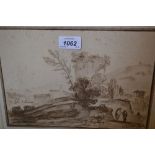 Guercino, 17th Century engraving, landscape with figures, 8ins x 11ins,