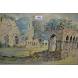 William Monk, signed watercolour, study of ruins, inscribed verso ' Cong Abbey, Co.