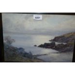 Eyres Simmons, signed watercolour, rocky coastal landscape at sunset, 9.5ins x 13.