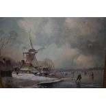 20th Century oil on canvas, Dutch winter landscape, gilt framed, indistinctly signed,