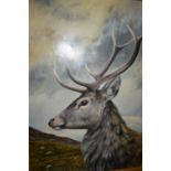 Timothy Greenwood, oil on canvas, portrait of a stag in a mountain landscape, 36ins x 24ins,