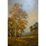 Sidney Yates Johnson, pair of oil paintings on canvas, figures in rural landscapes, 24ins x 16ins,