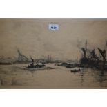 W.L. Wyllie, signed etching, shipping on The Thames, inscribed ' London Pool ', 12.