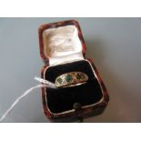 18ct Yellow gold Victorian emerald and diamond chip set ring in box